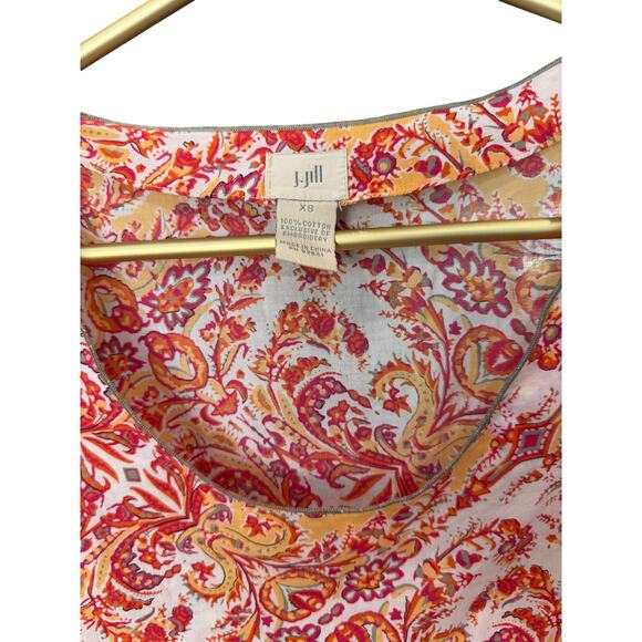 J. Jill Sleeveless Paisley Cotton Top Tan Trim Orange Pink Print Women’s XS EUC - Picture 3 of 7